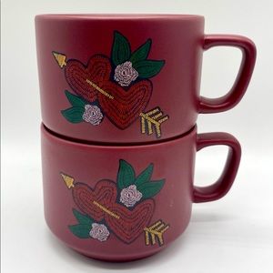 NEW! Starbucks 2018 Valentine's Day Double Hearts, Cupid, Ceramic Mug 12oz Red